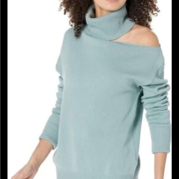 PAIGE Raundi Turtleneck Cold Shoulder Sweater Large Slate NEW NWOT - Picture 1 of 8